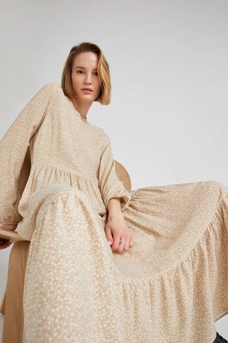 Modest- Long-Sleeved Relaxed Fit Regular  Woven Dress