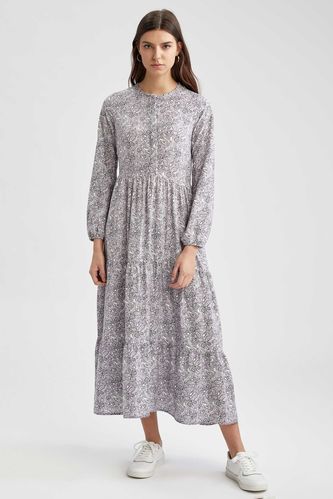 Modest- Long-Sleeved Relaxed Fit Regular  Woven Dress
