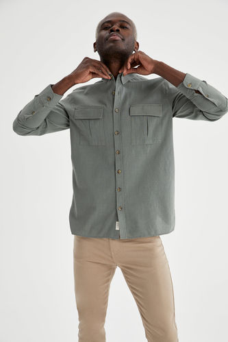 Long-Sleeved Regular Fit Polo Neck Shirt