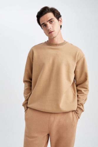 Brown MAN Oversize Fit Crew Neck Basic Cotton Sweatshirt 2545134