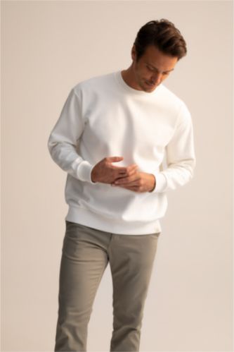 Erkek Kırık Beyaz Oversıze Sweatshirt