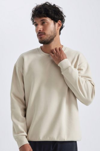 Oversize Geniş Kalıp Bisiklet Yaka Basic Düz Sweatshirt