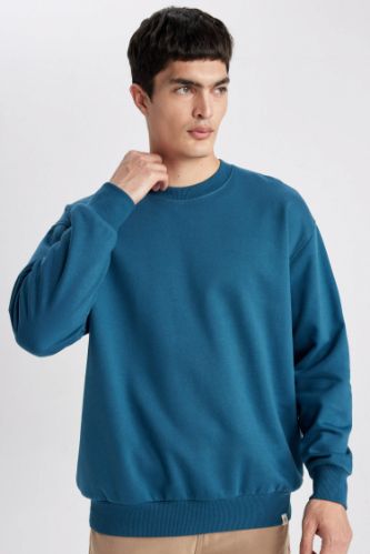 Oversize Geniş Kalıp Bisiklet Yaka Basic Düz Sweatshirt
