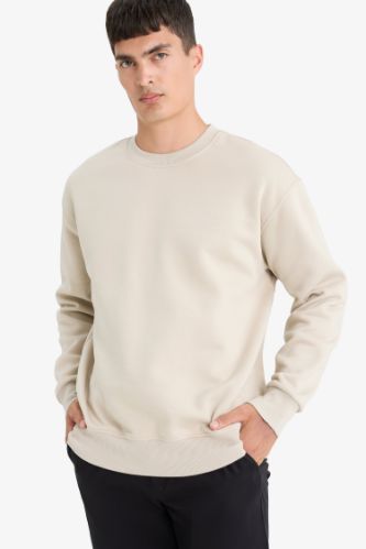 Relax Fit Bisiklet Yaka Kalın İçi Yumuşak Tüylü Basic Düz Sweatshirt