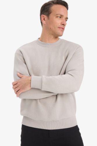 Relax Fit Bisiklet Yaka Kalın İçi Yumuşak Tüylü Basic Düz Sweatshirt