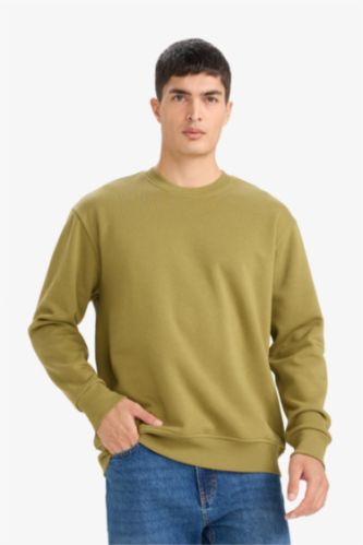 Relax Fit Bisiklet Yaka Kalın İçi Yumuşak Tüylü Basic Düz Sweatshirt