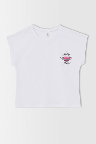 T-shirt à manches courtes imprimé espace pour fille