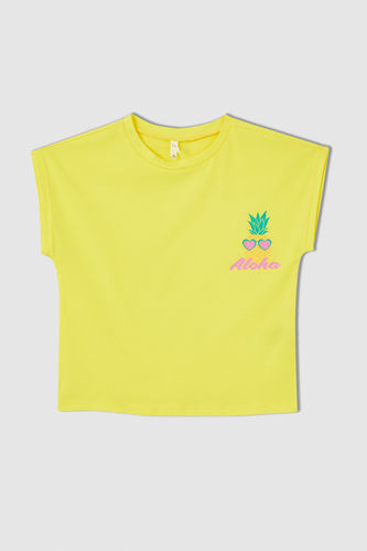 Kız Çocuk Ananas Baskılı Kısa Kollu Pamuklu Tişört