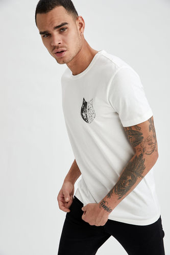 Бавовняна футболка слім-фіт з круглим вирізом та принтом «Вовк»