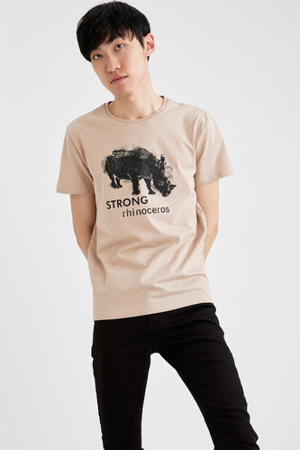 Бавовняна футболка слім-фіт з круглим вирізом і принтом «Носоріг»