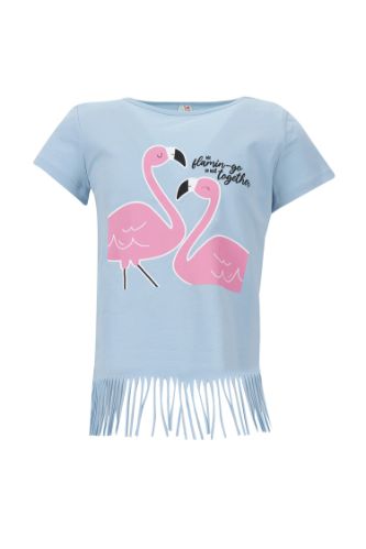 Bleu FILLES T shirt manches courtes imprim flamant rose pour