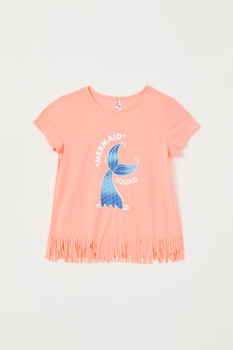 Kız Çocuk Denizkızı Baskılı Kısa Kollu Tişört