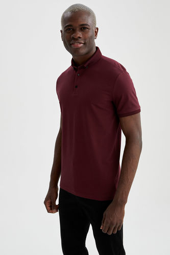 Slim Fit Polo Neck Basic Short Sleeve Cotton Combed T-Shirt