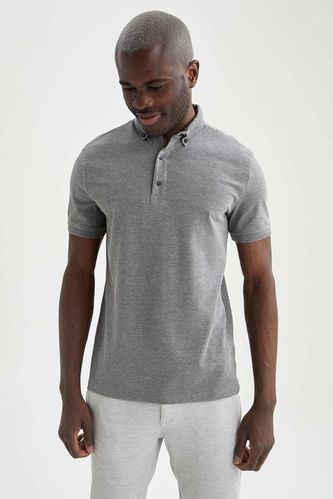T-shirt slim en coton à col boutonné et col polo