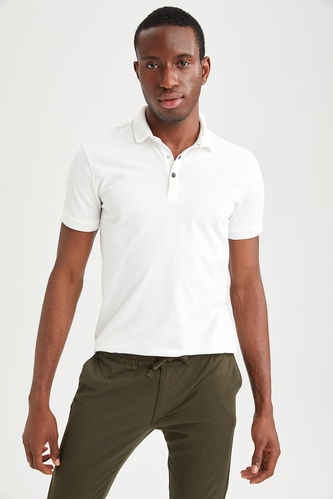 Slim Fit Polo Yaka Basic Kısa Kollu Pamuklu Penye Tişört