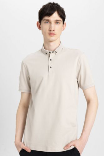 Slim Fit Dar Kesim Kısa Kollu Basic Düz Polo Tişört