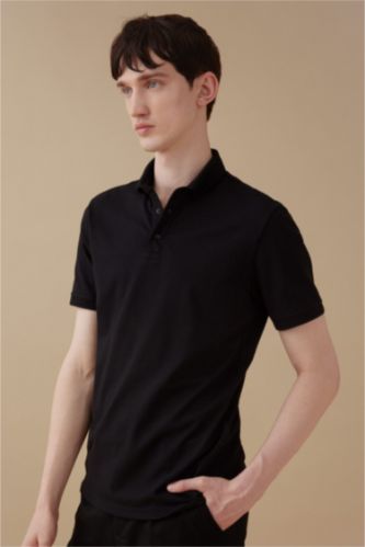 MAN Black Slim Fit Pique Short Sleeve Polo T-Shirt