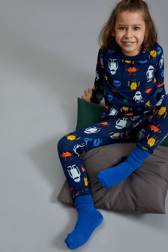 Erkek Çocuk Canavar Baskılı Pijama Takımı