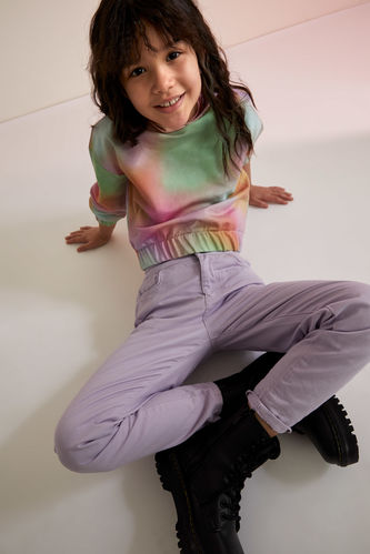 Kız Çocuk Batik Desenli Crop Sweatshirt