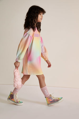 Girl Regular Fit Knitted Rainbow Tie-Dye Dress