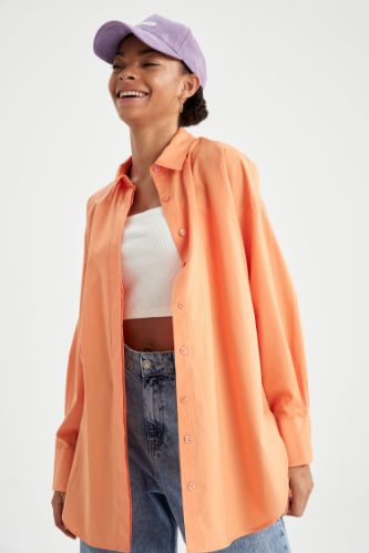 Cotton Poplin Shirt - Orange - Ladies