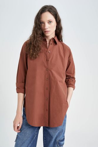 Oversize Fit Shirt Collar Poplin Long Sleeve Tunic