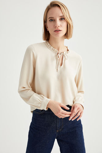 Блузка с длинным рукавом стандартного кроя марокен для женщин