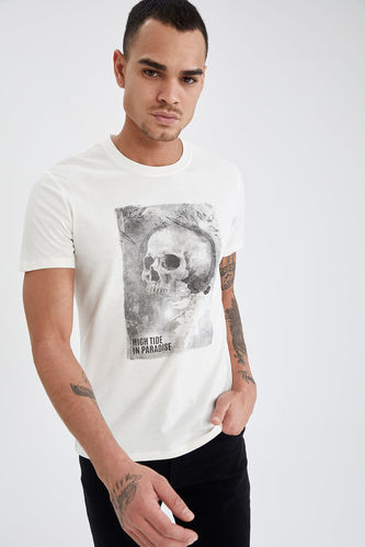 Short-Sleeved Slim Fit Crew Neck Skull Print T-Shirt
