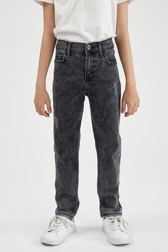 Джинсові штани для хлопчиків слім-фіт з дірочками у стилі ґранж