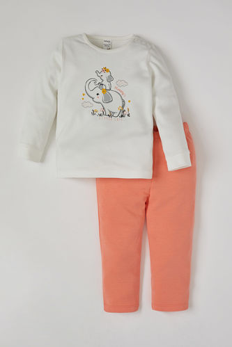 Kız Bebek Sevimli Fil Baskılı Pijama Pamuklu Takımı
