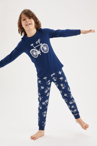 Boy Elastic Hem Regular Fit Crew Neck Knitted Bicycle Print Pyjamas