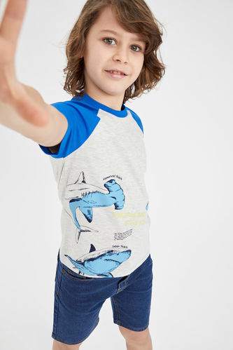 Boy Regular Fit Crew Neck Short-Sleeved Shark Print T-Shirt