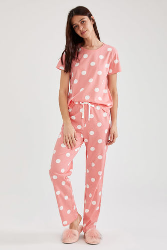Long-Sleeved Regular Fit Knitted Polka Dot Pyjamas