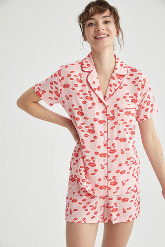 Dudak Desenli Gömlek Tasarımlı Pijama Üst