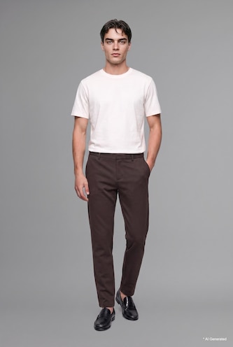 Men Dark Brown Elastic Waist Straight Leg Stretch Jogger Pants