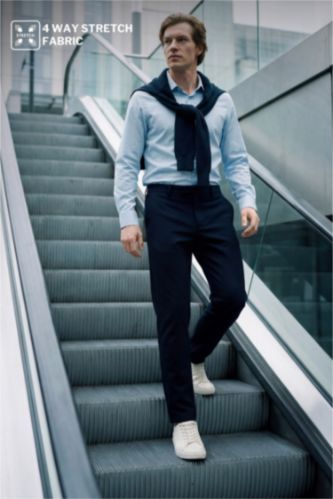 Man NAVY Tailored Fit Straight Leg Trousers