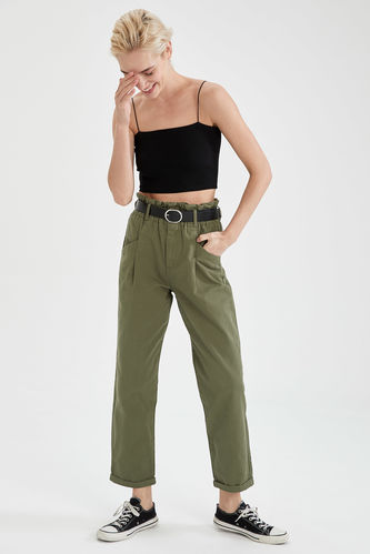 Slouchy Fit Belt Detailed Paper Bag Trousers