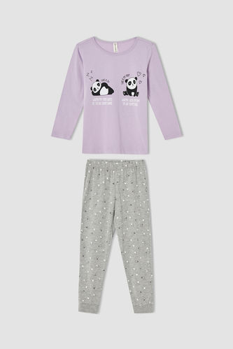Girl Regular Fit Knitted Panda Print Pyjamas