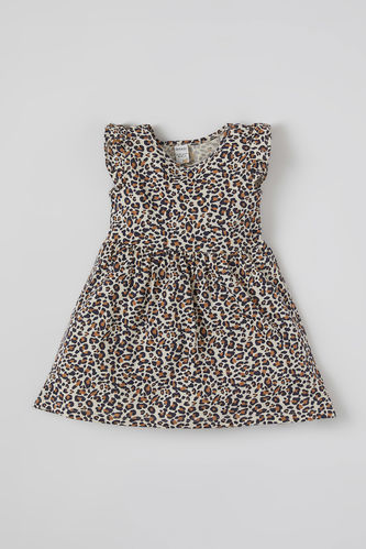 Ruffle Cap-Sleeved Leopard Printed Dress