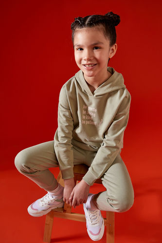 Girl's Letter Printed Organic Fabric Sweatshirt and Jogger Tracksuit Set