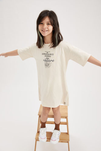Robe t-shirt fille en coton bio avec lettres imprimées