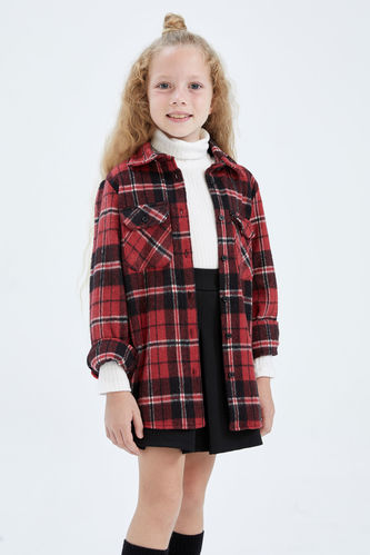 Kız Çocuk Oversize Fit Kollu Geri Dönüşümlü Flanel Oduncu Gömlek