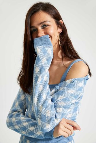 Regular Fit Square Collar Patterned Knit Knitwear Singlet