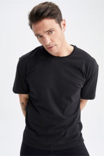 MAN Black Oversize Fit Crew Neck Short Sleeve Cotton T-Shirt