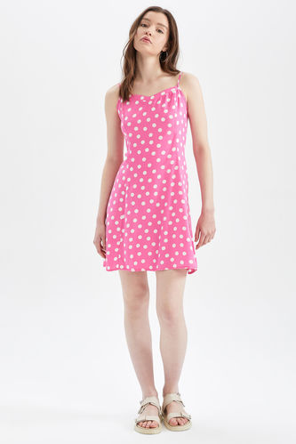 Pink Damen Gemustertes Minikleid mit DeFacto | 2418515 V-Ausschnitt