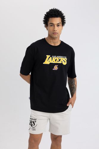 DeFactoFit NBA Los Angeles Lakers Boxy Fit Bisiklet Yaka Baskılı Kısa Kollu Tişört