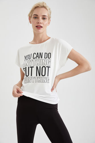 Slogan Baskılı Kısa Kollu Oversize Fit Tişört