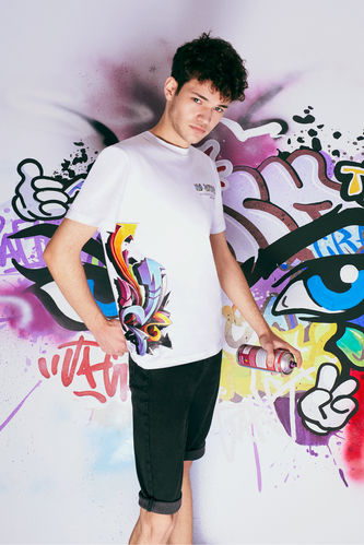 Coool Standart Fit Sırtı Graffiti Baskılı Pamuklu Penye Tişört