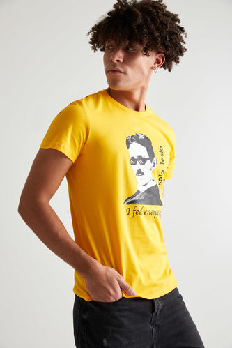 Slim Fit Nikola Tesla Pamuklu Penye Tişört