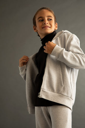 Boy Long Sleeve Zip Through Knitted Cardigan